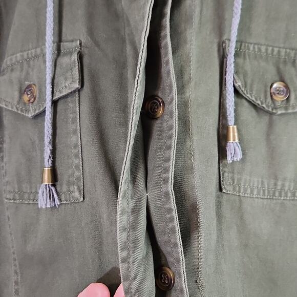 Jason Maxwell Womens Green  & Gray Jacket Size Med Button Front Hooded Gorpcore - Picture 5 of 10